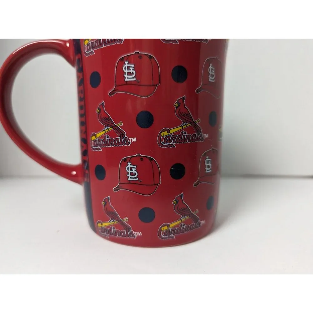 MLB Official Saint Louis Cardinals tulip red & black logo‎ polka dot mug 5 inch
